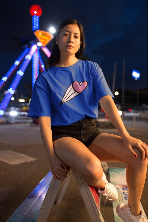 Men/Women Flashing Heart Transfer Printed Round Neck Short Sleeve T-Shirt