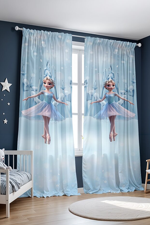 Ice Castle Ballerina Elsa Patterned Children's Baby Room Background Curtain (Single Wing Pricing)