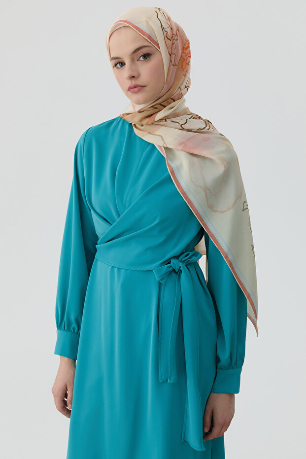 Drapeli Belden Bağlamalı Tunik - Aqua - 1