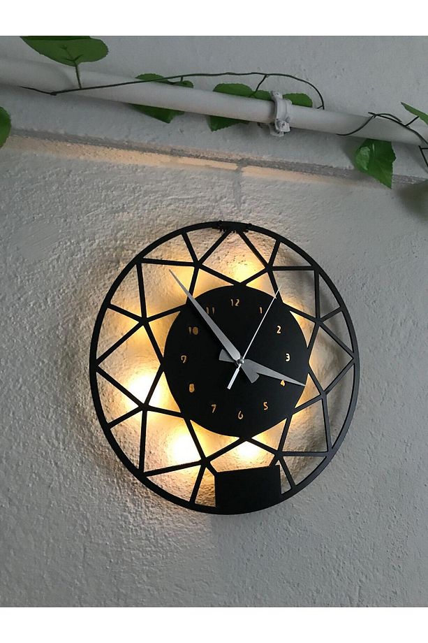 Minimalist Led Işıklı Ahşap Duvar Saati - 5