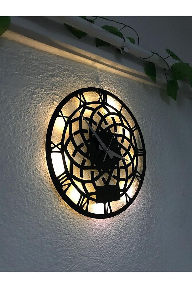Dekoratif Geometrik Desenli Ledli Ahşap Duvar Saati - 1