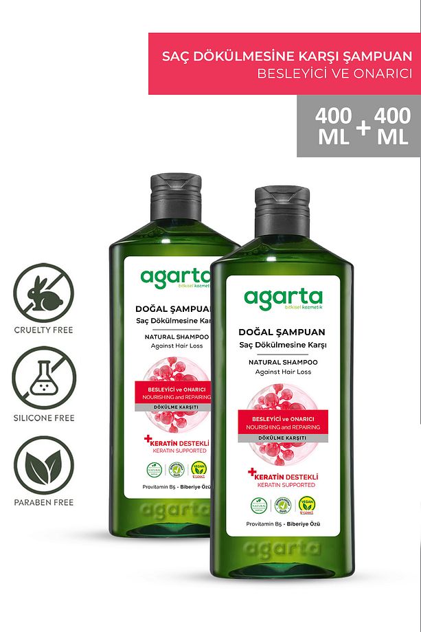 2 Adet Saç Dökülmesine Karşı Bitkisel Biberiye İçeren Tuzsuz Şampuan 400 Ml - 1
