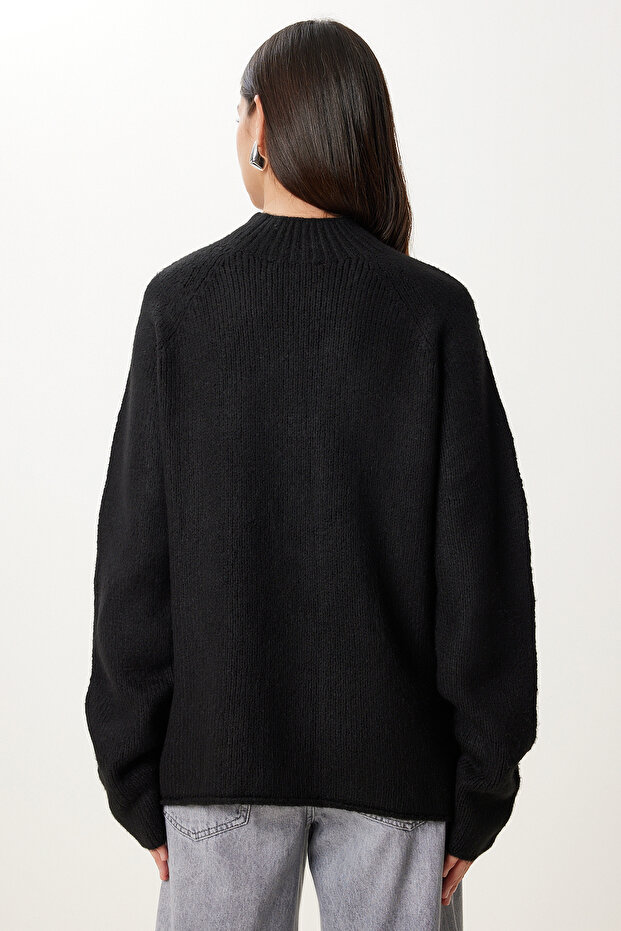 Kadın Siyah Basic Oversize Triko Kazak MX00237 - 4