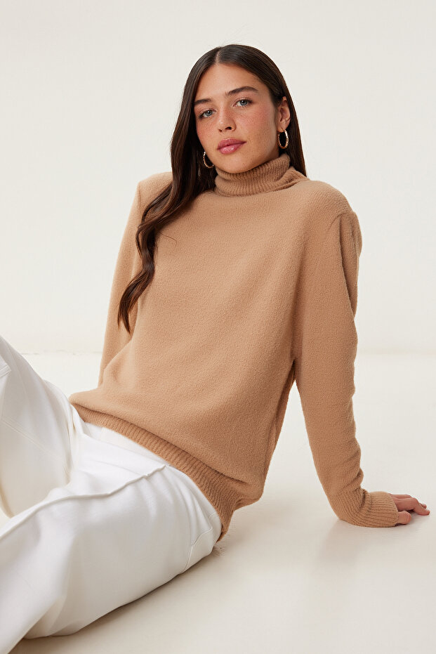 Women's Camel Soft Textured Knitwear Sweater Mx00239