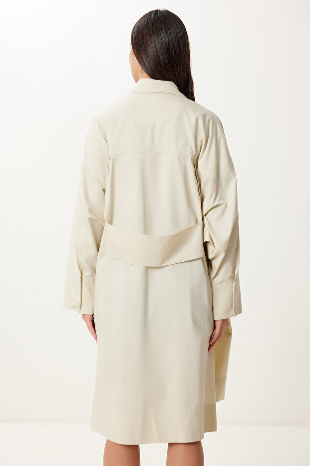 Cremefarbener, übergroßer, gewebter Trenchcoat für Damen mit Reißverschluss FG00052 - 7