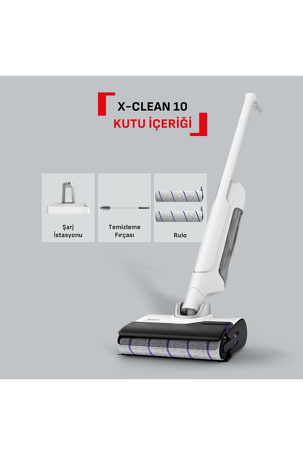 X-Clean 10 Islak Sert Zemin Temizleyici Kendini Temizleyen & Kurutan Dikey Süpürge İlave Rulo Dahil - 10