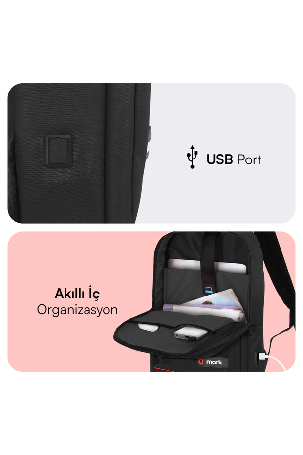 MCC-007 17.3" Office USB Girişli Notebook Sırt Çantası Siyah - 6