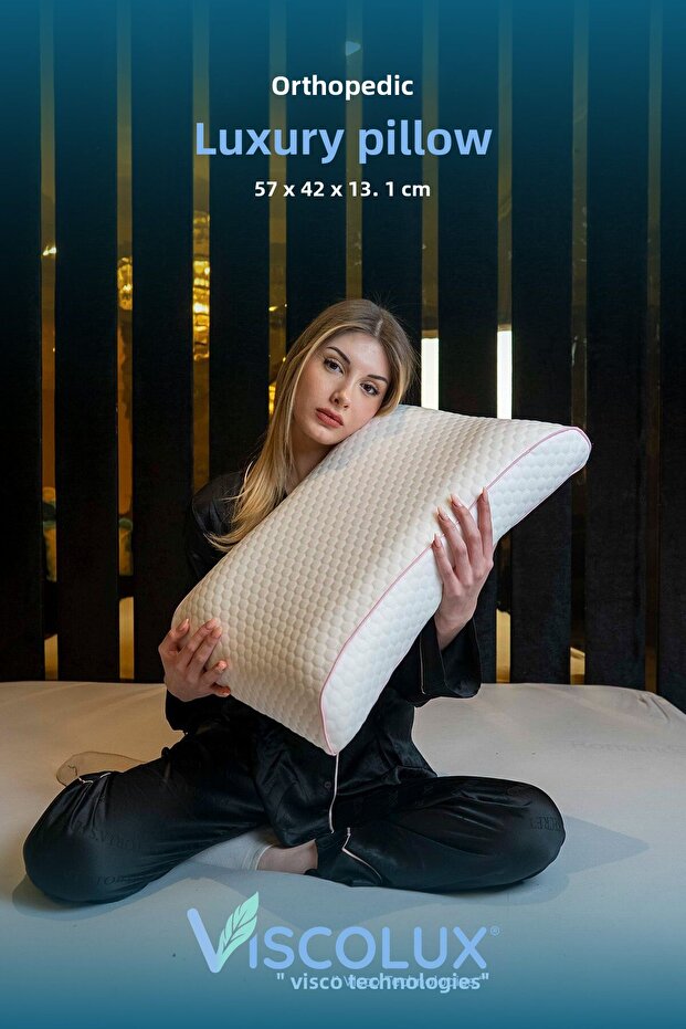 Curved Luxury Orthopedic Pillow with Neck Support; Anti-Aging Visco Pillow Pink 57X42X13/11
