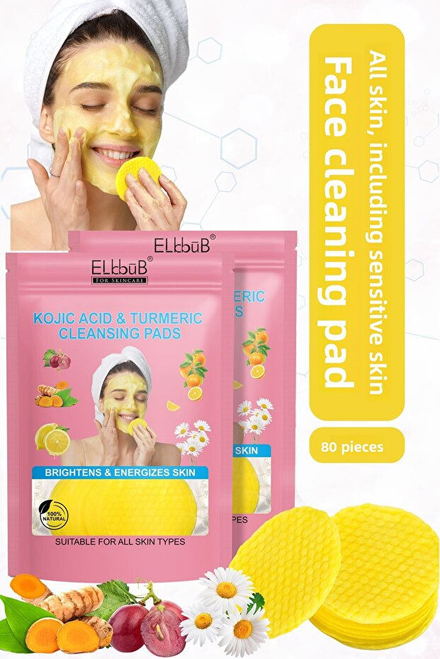 Anti-Blemish Kojic Acid Turmeric Facial Cleansing Pad Deep Cleansing for All Skin 2 Li 80Pcs