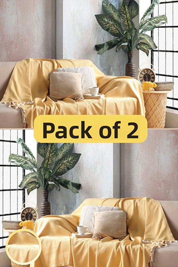 Yellow Cotton Decorative Sofa Cover Set 170x230 Size Optimal Non-Slip Design (2 PCS) - 1