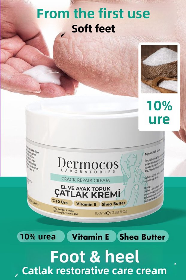 Hand, Foot and Heel Crack Cream 100ml – 10% Urea Intensive Moisturizing Repairing and Softening Care