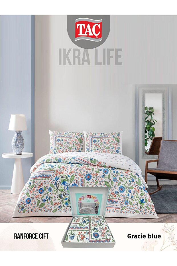 Gracie Blue Ranforce Double Duvet Cover Set