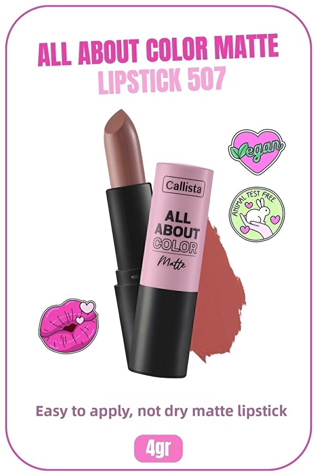 All About Color Matte Lipstick Nemlendirici Mat Ruj - 507 Kiss Me More - Nude - 1