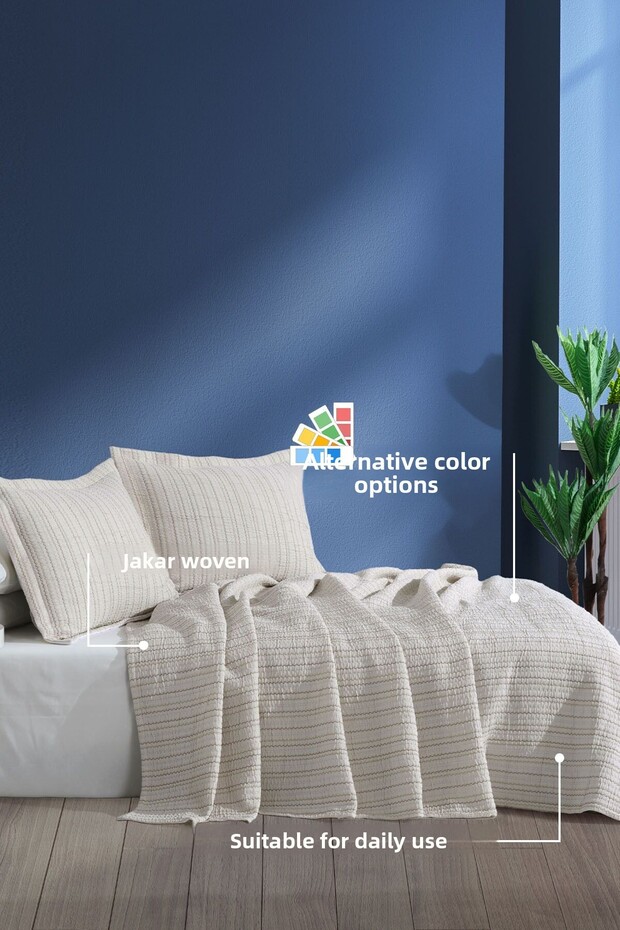 Beige Double Stripe Bedspread - 3