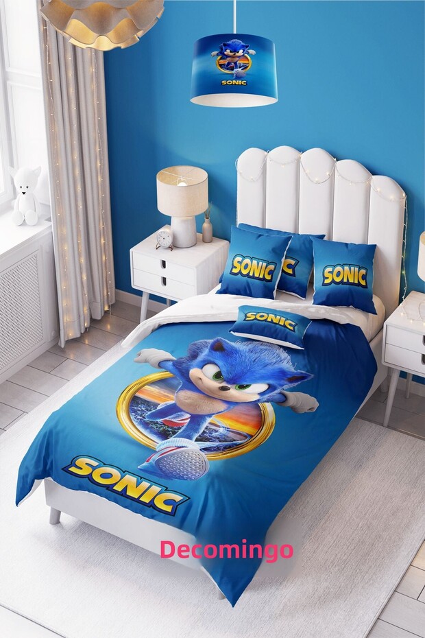 Blue Sonic Patterned Duvet Cover Set (Without Sheets) – 155X220 / 50X70 cm Pillowcase