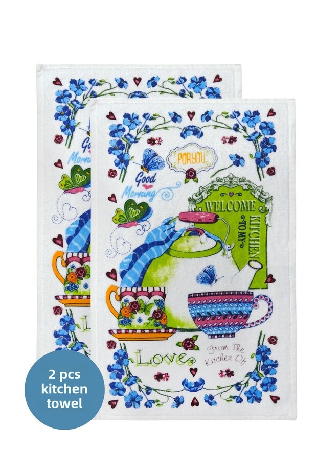 Pack of 2 Printed White Kitchen Towels Model