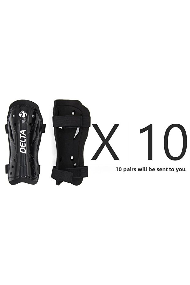 Black 10 Pairs (20 Single) Shin Guard Football Kick Pad Football Player Paddle Protector (Double Velcro) Double Tape