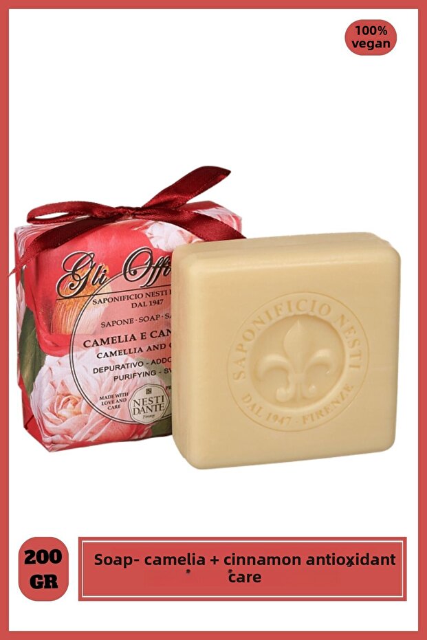 Gli Officinali Camellia Cinnamon Soap 200 Gr | Camellia and Cinnamon Extract | Antioxidants | Bath Soap