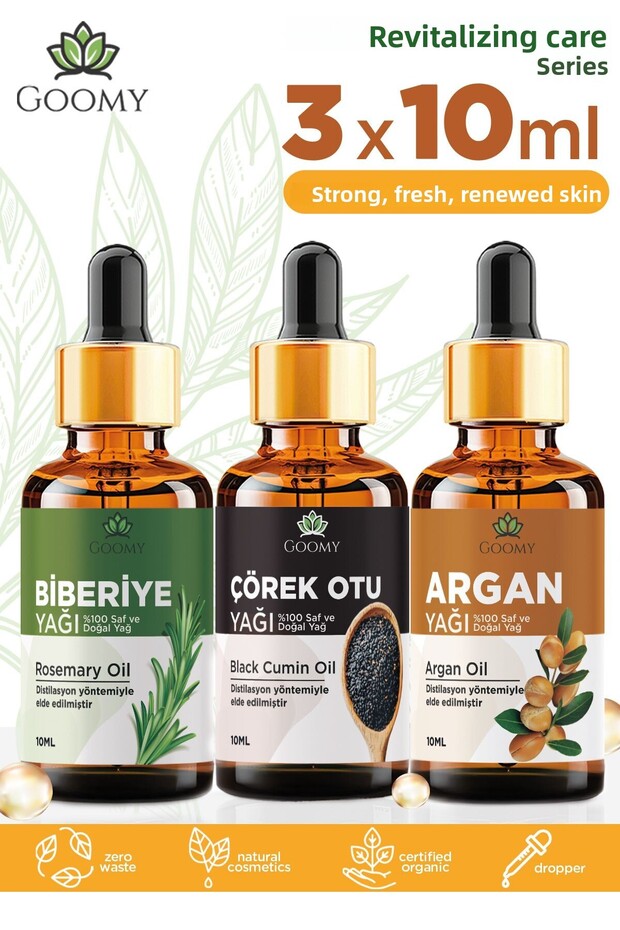 Rosemary Oil Argan Oil Black Cumin Oil 100% Pure and Natural Herbal Essential Oil 3X10 ml