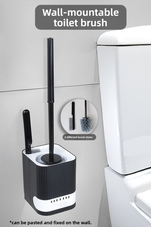 2-Pack Toilet Brush with Adhesive Holder - Wc Toilet Bowl Brush and Multi-Purpose Bathroom Cleaning Brush