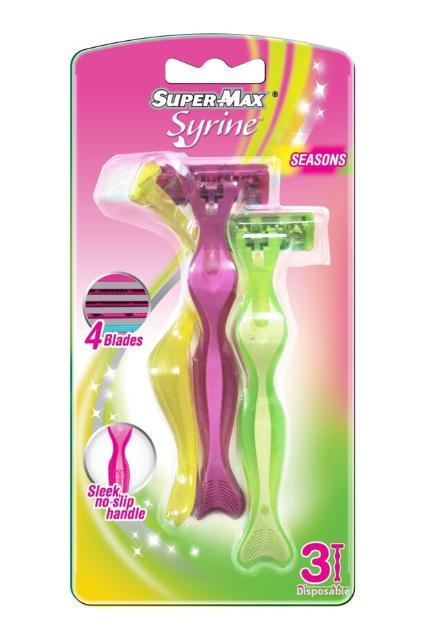 Syrine Women's Shaving Razor with Four Blades, Pack of 3