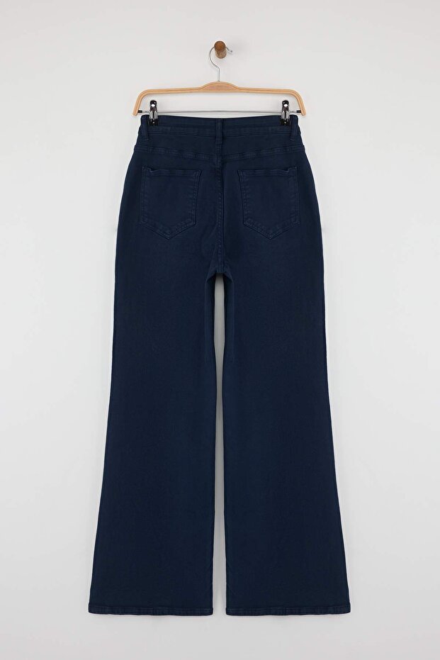 Özel Koleksiyon Lacivert Düğme Detaylı Yüksek Bel Wide Leg Comfort Esnek Rahat Jeans TWOAW26JE00017 - 7