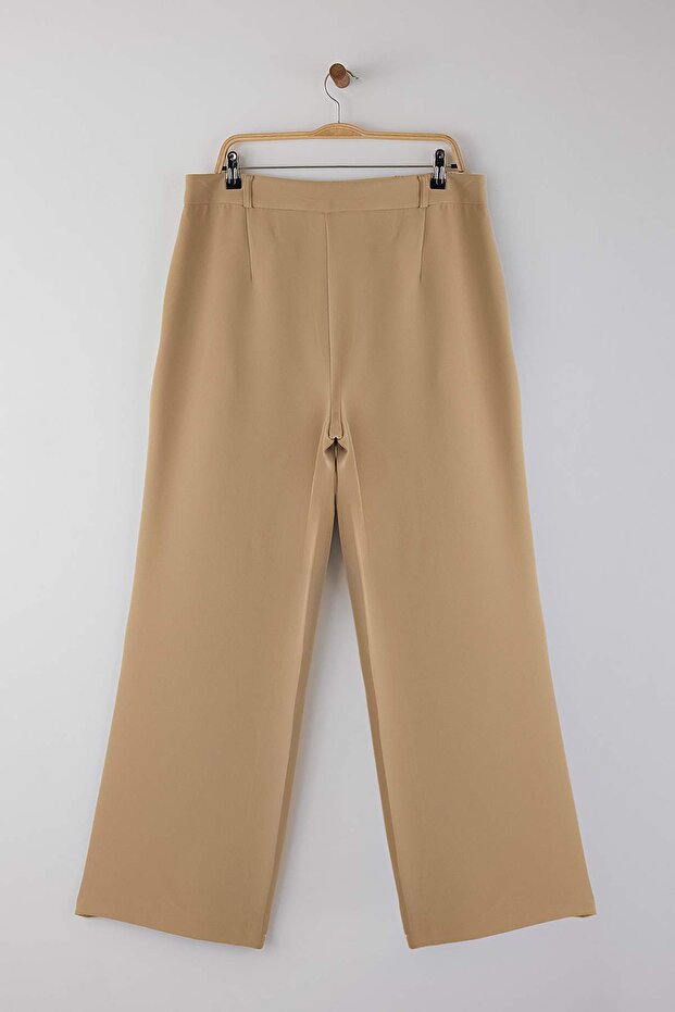 Vizon Wide Leg/Geniş Paça Dokuma Büyük Beden Kumaş Pantolon TBBAW23AR00007 - 6