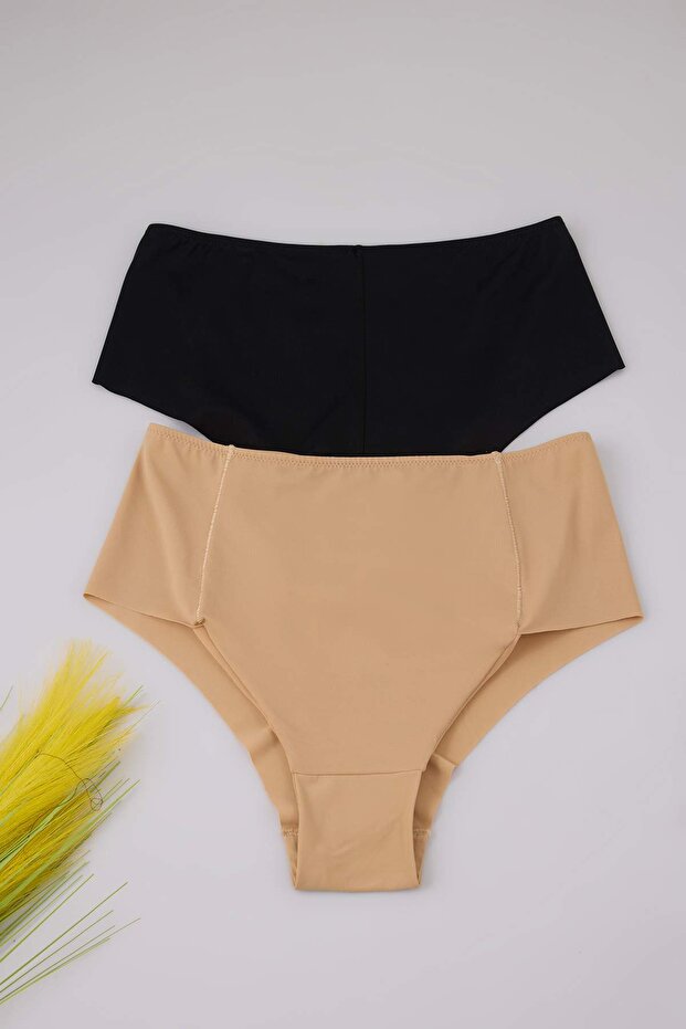 Siyah-Ten Düşük Toparlayıcı Etkili 2'li Paket Hipster Büyük Beden Külot TBBAW26CM00007 - 7