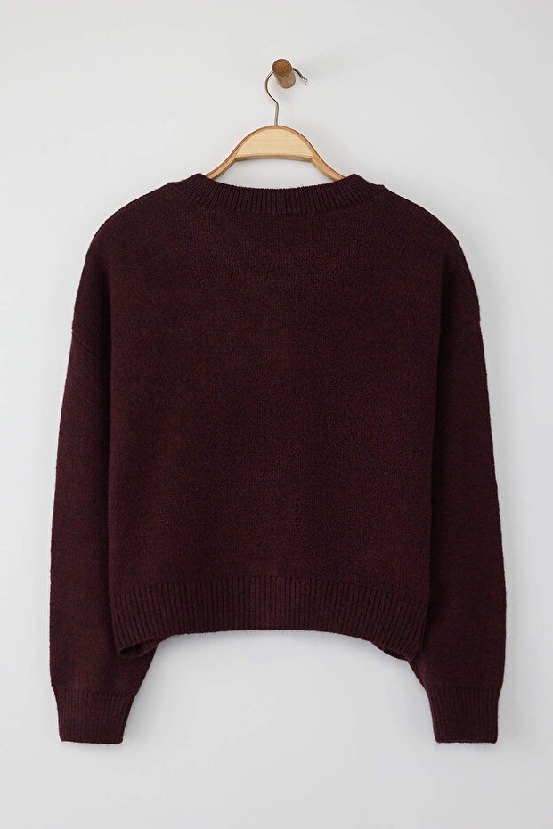 Wardrobe Essentials Bordo Alpaka Yünü Karışımlı Geniş Kalıp Triko Hırka | TWOAW26HI00089 - 7