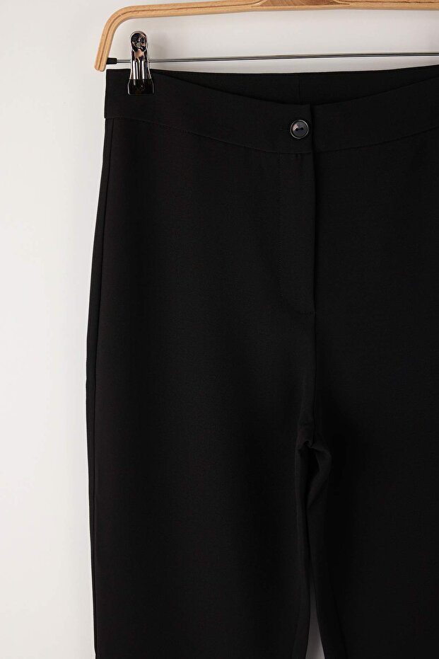 Siyah Flare İspanyol Paça Bootcut Dokuma Pantolon TOFAW19BB0581 - 6