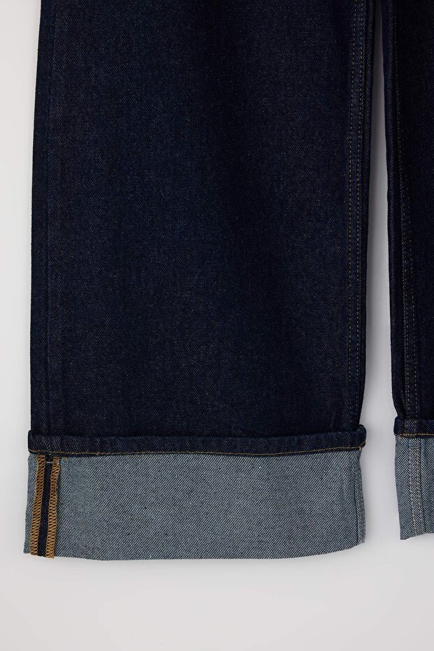 Különleges kollekció Sötétkék, hajtogatott szárú, magas derekú, széles szárú/félszéles szárú farmernadrág TWOAW26JE00011 - 6