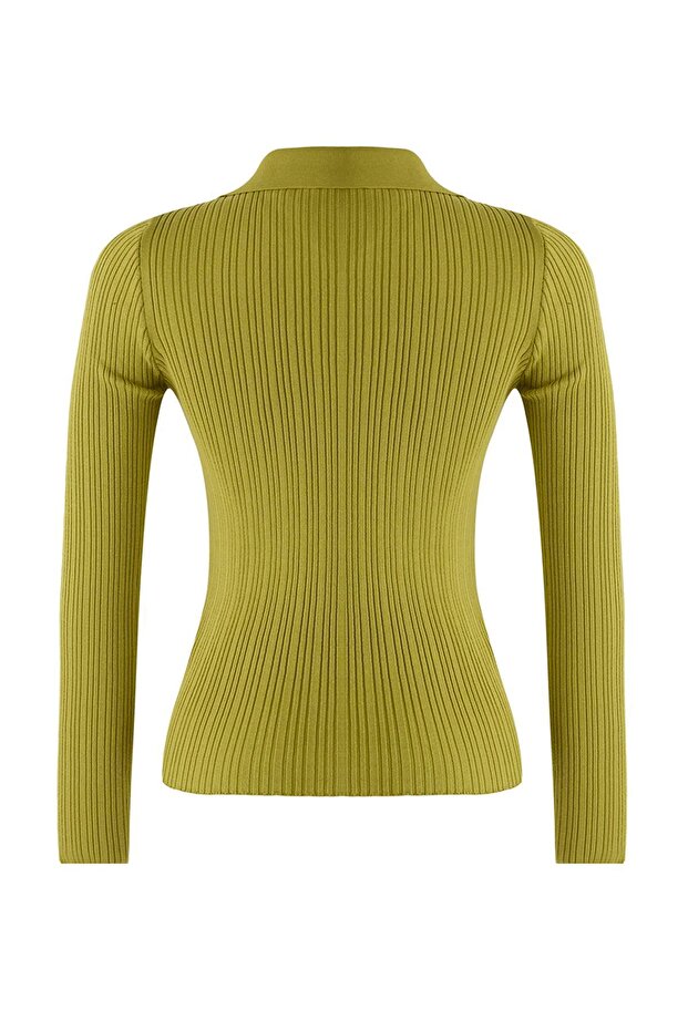 Wardrobe Essentials Yağ Yeşili Fitted/Vücuda Oturan Merserize Görünümlü Triko Hırka TWOAW26HI00113 - 7