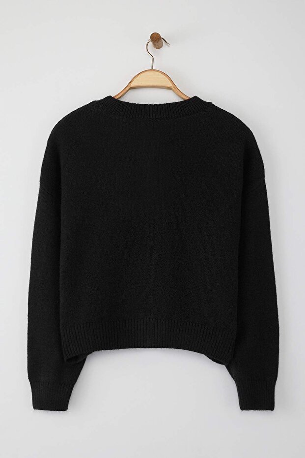 Wardrobe Essentials Siyah Alpaka Yünü Karışımlı Geniş Kalıp Triko Hırka | TWOAW26HI00089 - 7