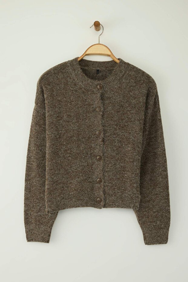Wardrobe Essentials Vizon Alpaka Yünü Karışımlı Geniş Kalıp Triko Hırka | TWOAW26HI00089 - 5