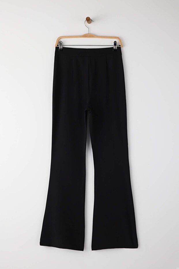 Siyah Flare İspanyol Paça Bootcut Dokuma Pantolon TOFAW19BB0581 - 7
