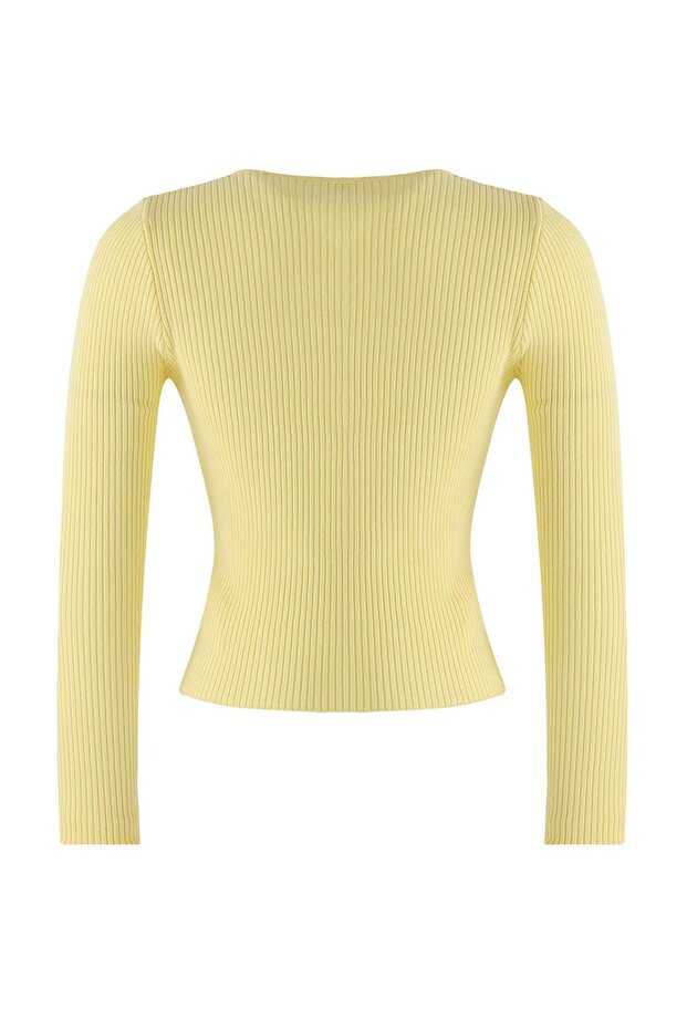 Wardrobe Essentials Sarı Merserize Görünümlü Fitilli Triko Hırka | TWOAW26HI00118 - 7