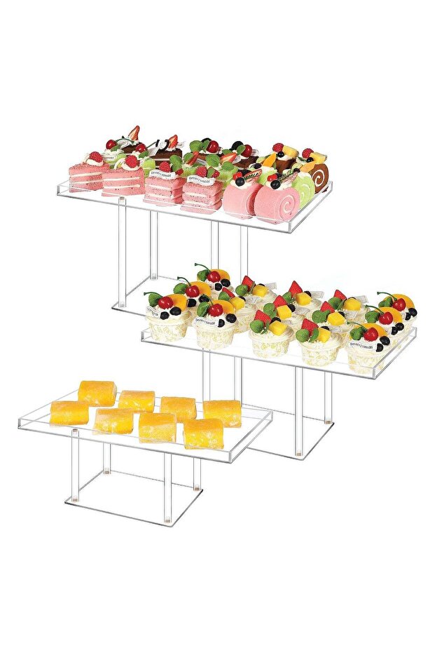 مجموعة عرض طاولة الحلوى، 3 قطع، حاملات عرض الحلوى من الأكريليك الشفاف، حاملات البوفيه - 7