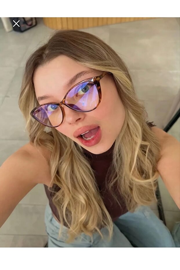 Leopard Blue Block Cat Eye Screen Glasses - 1