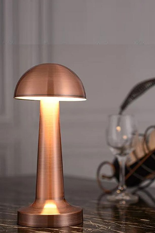Mantar Model Retro Masa Lambası Rosegold Bakır Dimmerli Şarjlı Dekoratif Dokunmatik Masa Lambası - 2