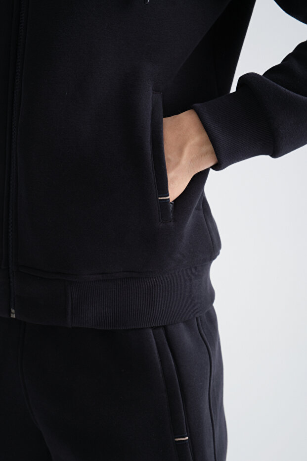 Men's Navy Blue Winter Tracksuit Set Raster Three Thread Hood Regular Fit