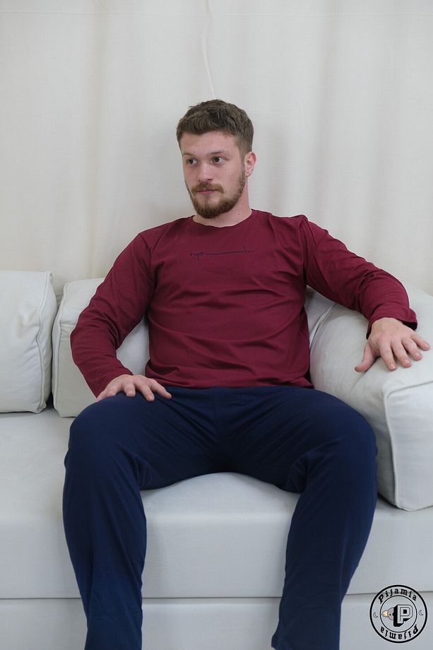 KIRMIZI LACİVERT UZUN KOL ERKEK PİJAMA TAKIMI - 2