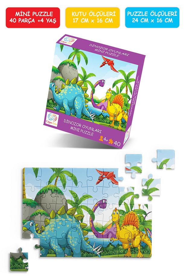 Dinozor Oyunları Mini Puzzle 40 Parça 3-7 Yaş Çocuk Puzzle Yapboz - 1