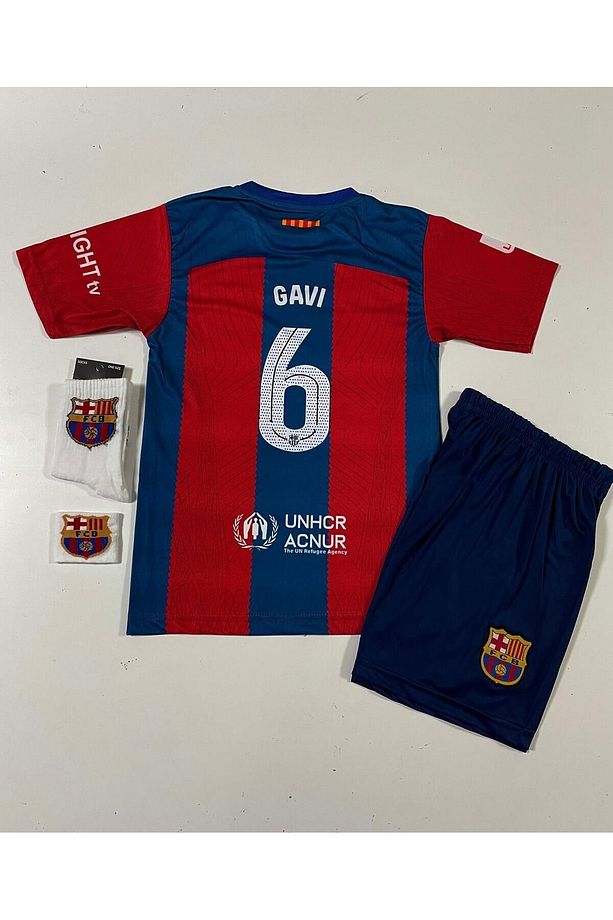 F.c B.a.r.c.e.l.o.n.a 2023-24 Sezon GAVİ İç Saha Çocuk Forması 4'lü Set (ARMALI) - 1
