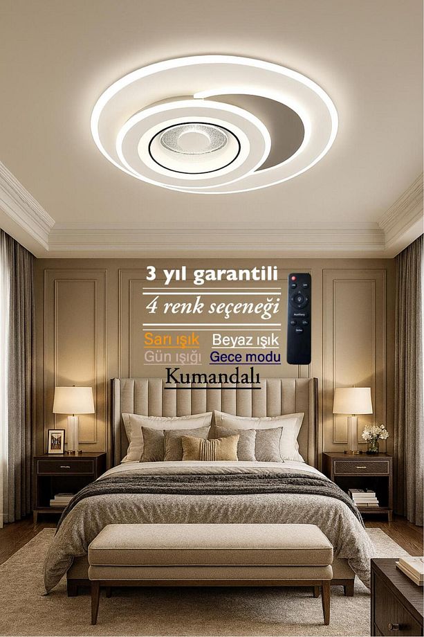 Lucent Modern Plafonyer Tavana Sıfır 3Renk+Gece Işık Modu, Kumandalı, Salon Mutfak Hol Led Avize - 2