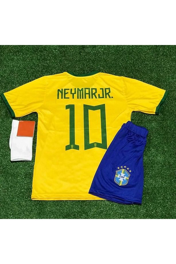 Brezilya 2023/24 Yeni Sezon Neymar Jr Çocuk Forması Şort Çorap 3'lü Set - 1