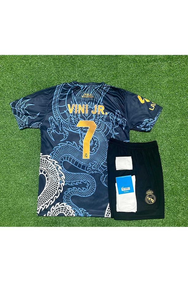 Real Madrid 2023/24 Yeni Sezon Dragon Desenli Vini Jr Özel Çocuk Forması Şort Çorap 3'lü Set - 1