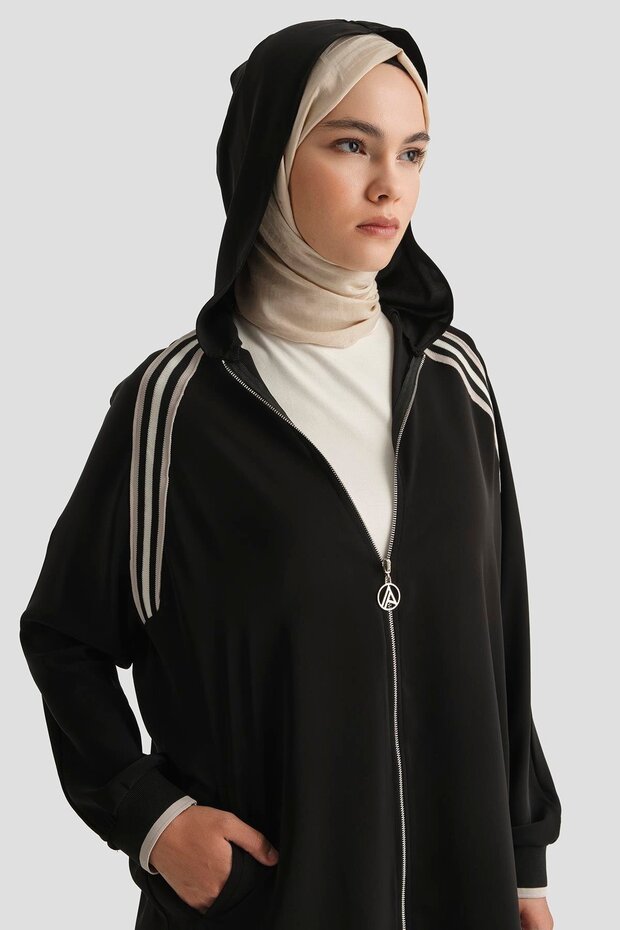 TREND Boydan Fermuarlı Kapüşonlu Tunik-Siyah 25YT409 - 3