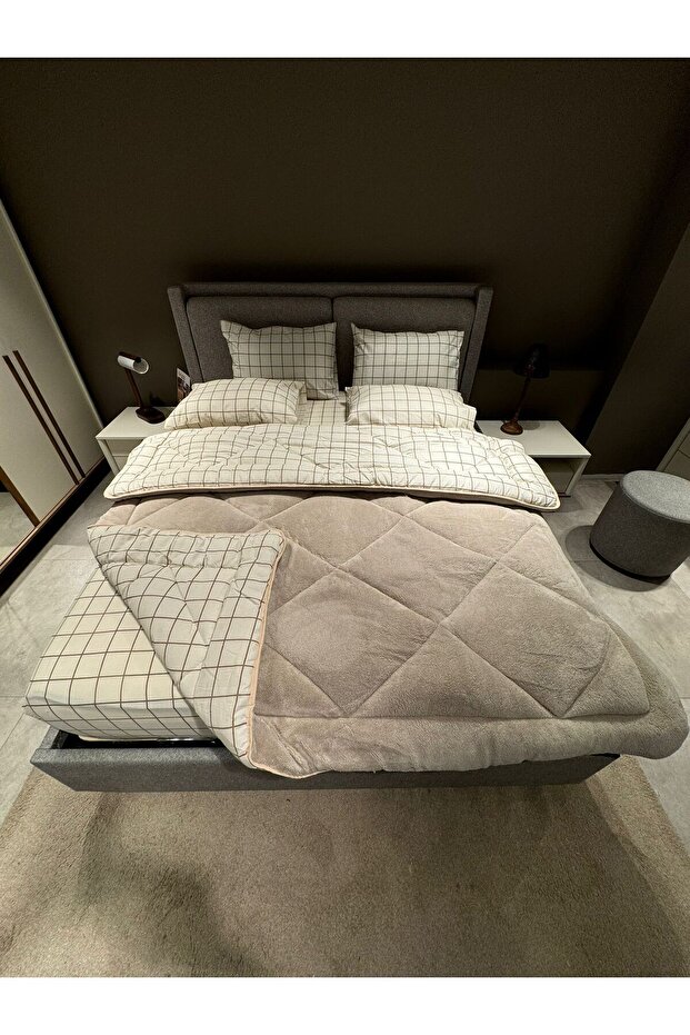 Çift Kişilik Welsoft Pufidik Uyku Seti (LASTİKLİ ÇARŞAFLI) Krem Kare - 9