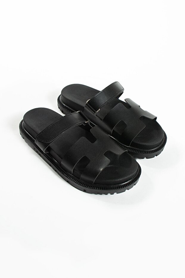 Siyah Cırtlı Anatomik Rahat Taban Kadın Terlik - 6