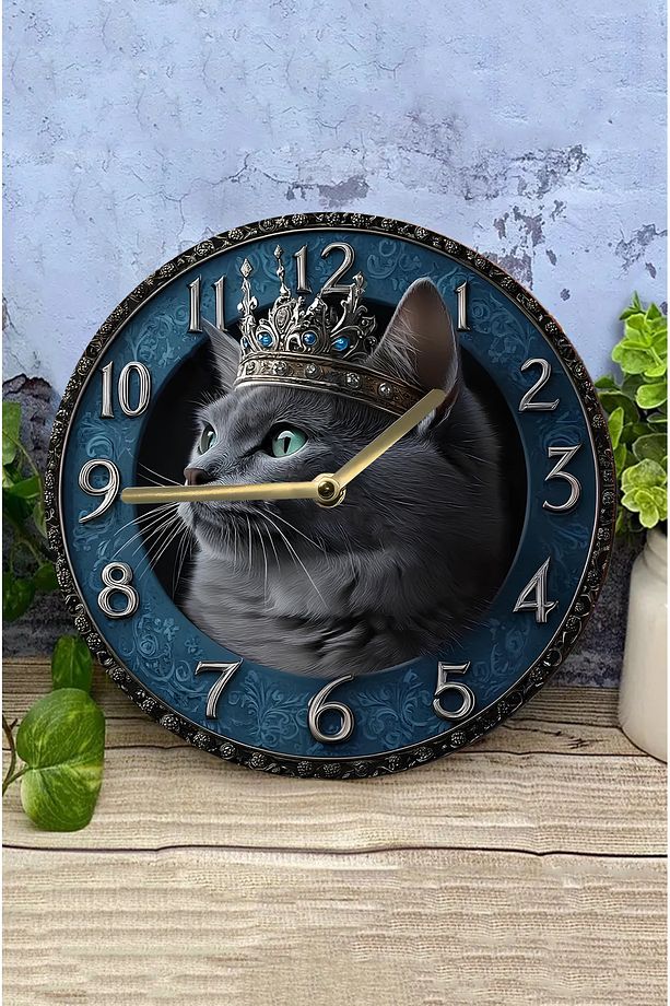 Sessiz Yuvarlak Ahşap Duvar Saati, Kuvars Hareketli 2d Kedi Desen 2d Sdw023 - 3